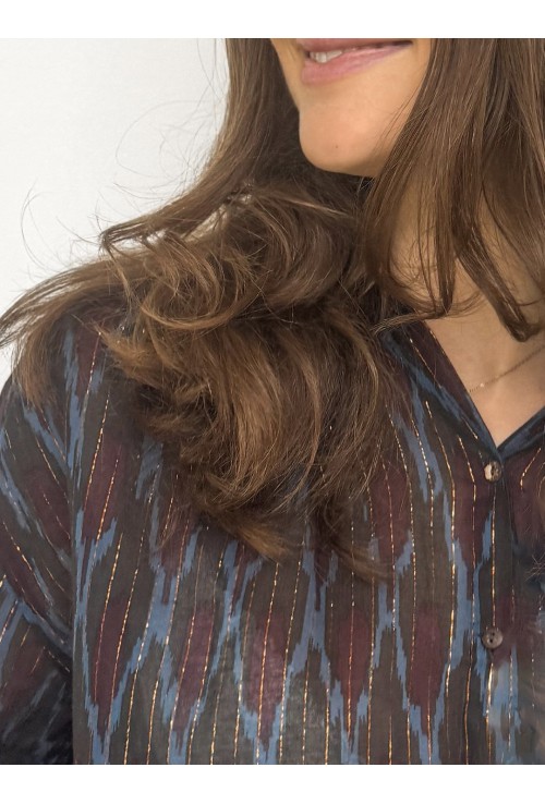 Chemisier ROBIN  ligné bleu et bordeaux