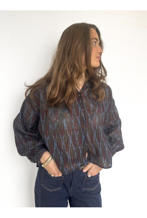 Chemisier ROBIN  ligné bleu et bordeaux