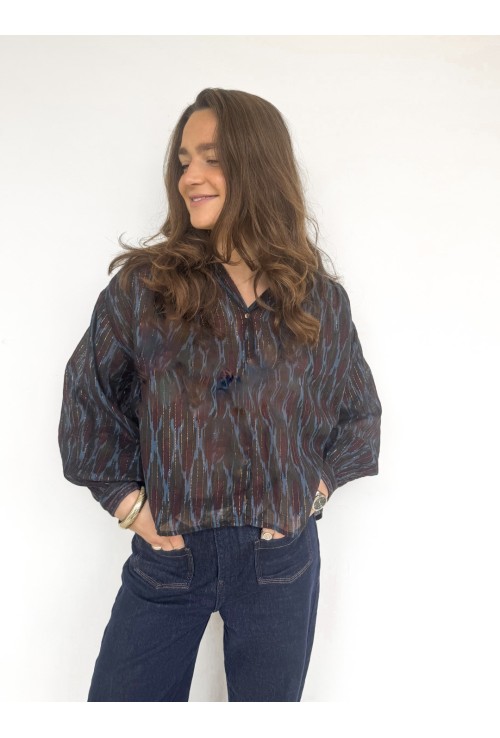 Chemisier ROBIN  ligné bleu et bordeaux