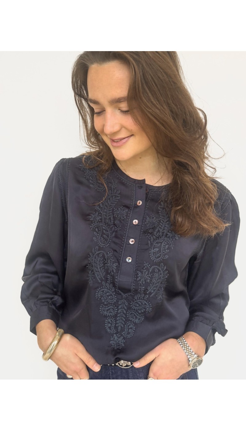 Chemisier JUSTIN BLEU NUIT brodé