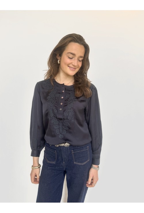 Chemisier JUSTIN BLEU NUIT brodé