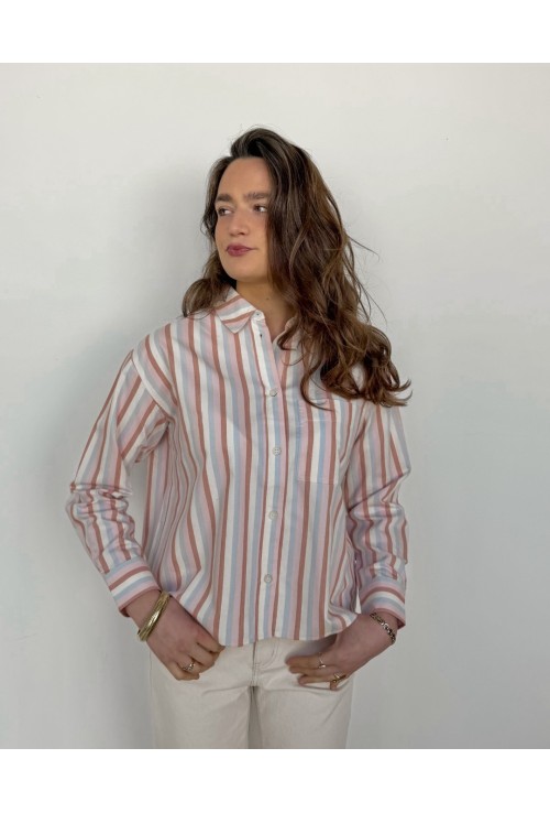 Chemisier MORGANE ROSE BLEU ECRU