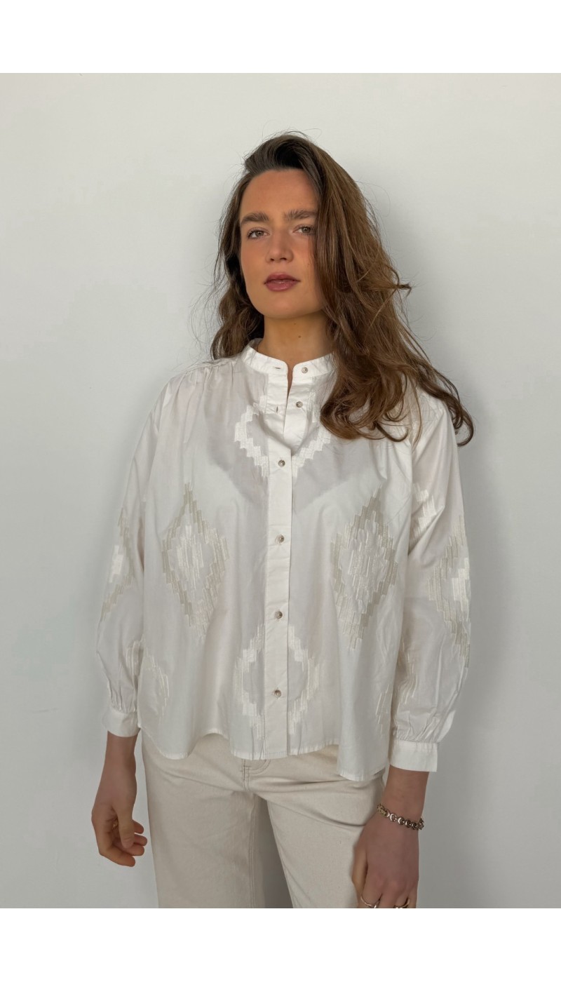 Chemisier ROMANE écru brodé