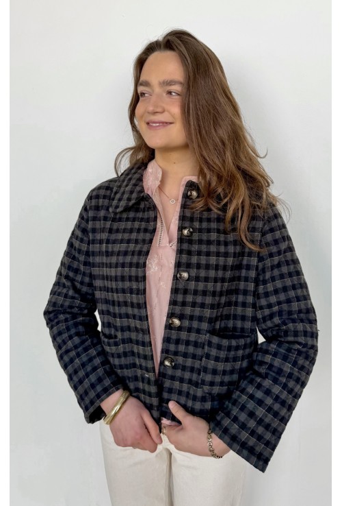 Veste matelassée AURORE A CARREAUX GRIS