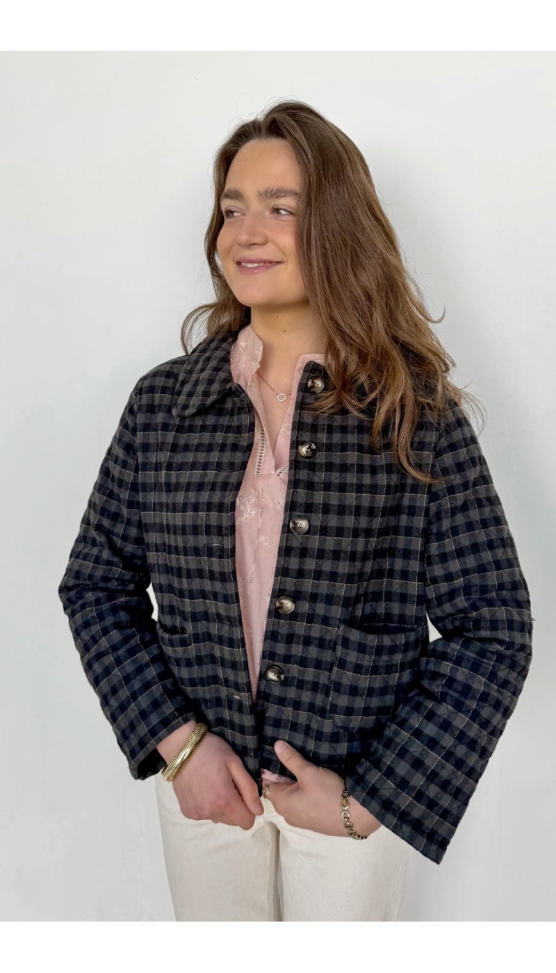 Veste matelassée AURORE A CARREAUX GRIS