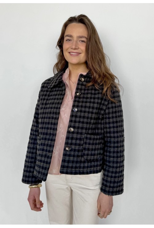 Veste matelassée AURORE A CARREAUX GRIS