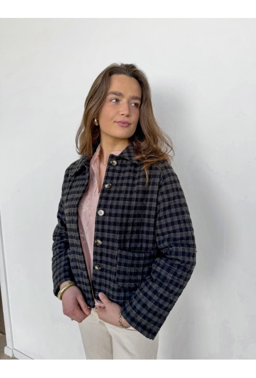 Veste matelassée AURORE A CARREAUX GRIS