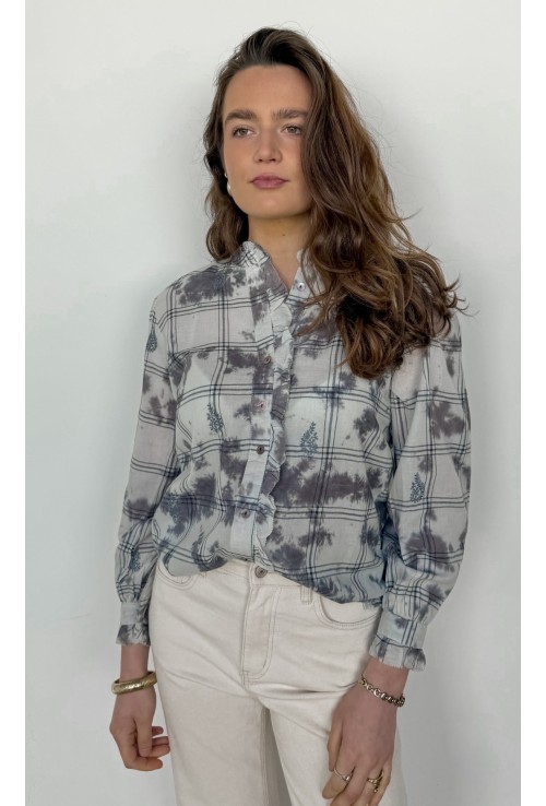 Chemisier SERENA bleu tie and dye à froufrous