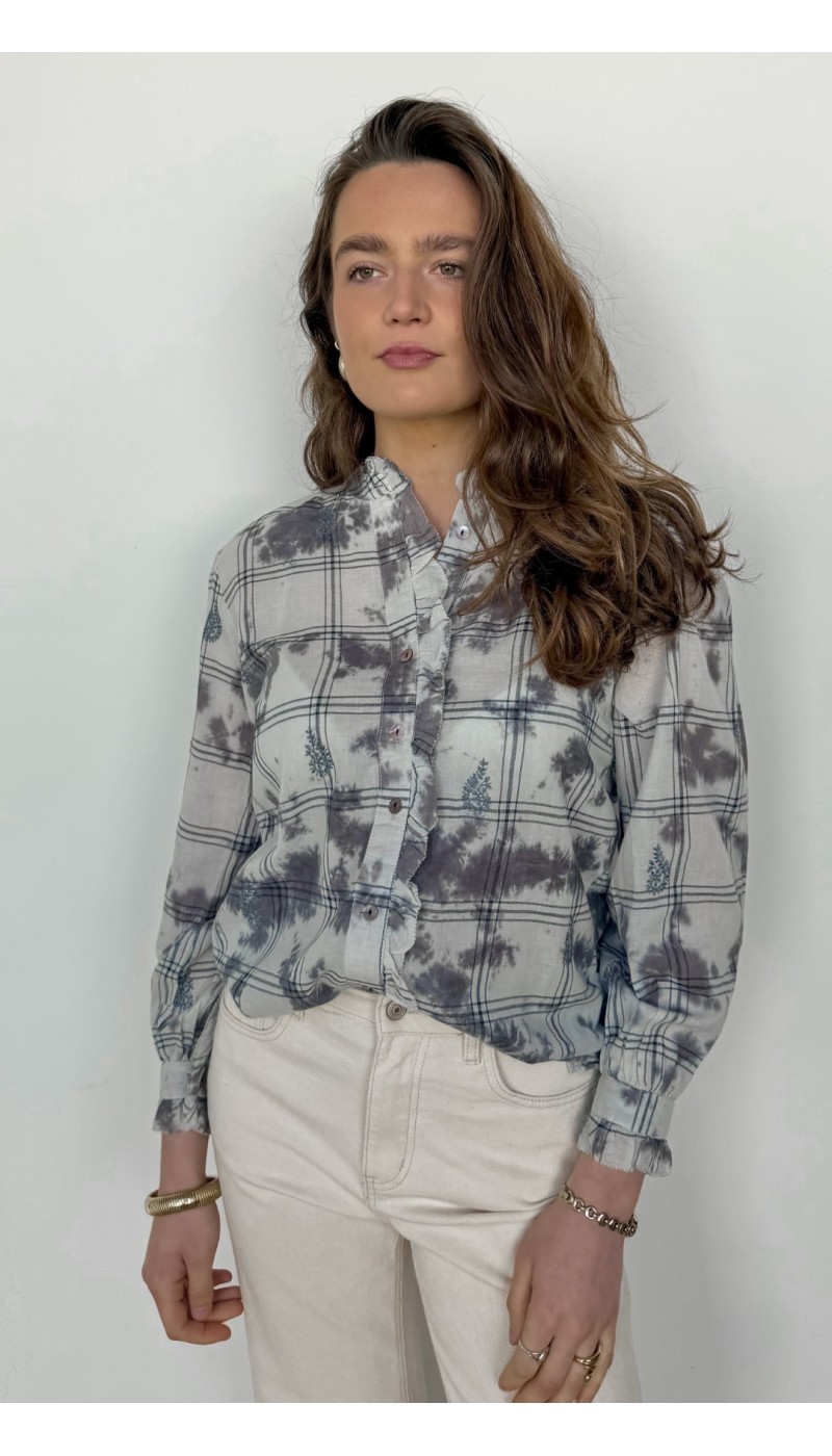 Chemisier SERENA bleu tie and dye à froufrous
