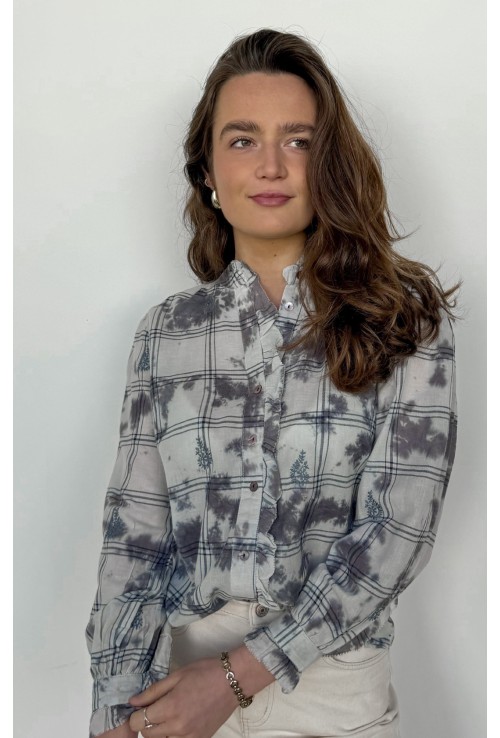 Chemisier SERENA bleu tie and dye à froufrous