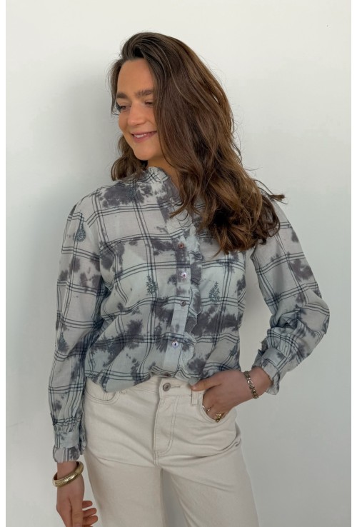 Chemisier SERENA bleu tie and dye à froufrous
