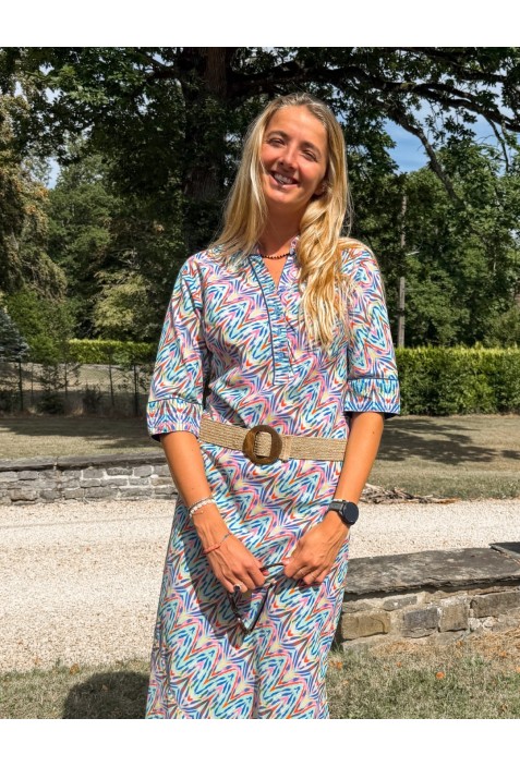 Robe chemisier longue  ANGELE  BLEUE