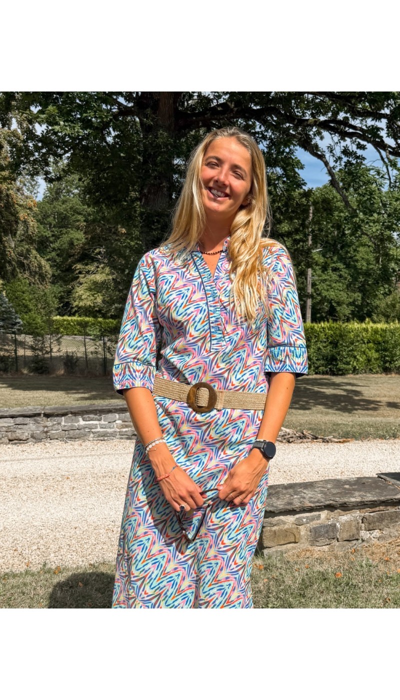 Robe chemisier longue  ANGELE  BLEUE