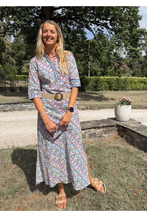Robe chemisier longue  ANGELE  BLEUE