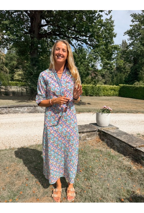 Robe chemisier longue  ANGELE  BLEUE